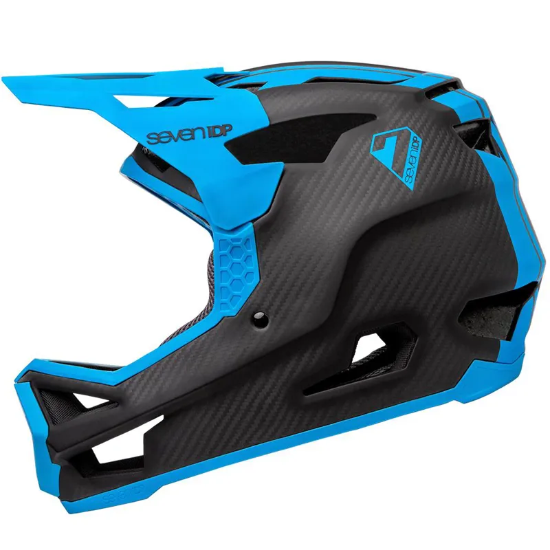 7iDP Project 23 Carbon Full Face Mountain Bike Helmet in Raw Carbon and Gloss Blue