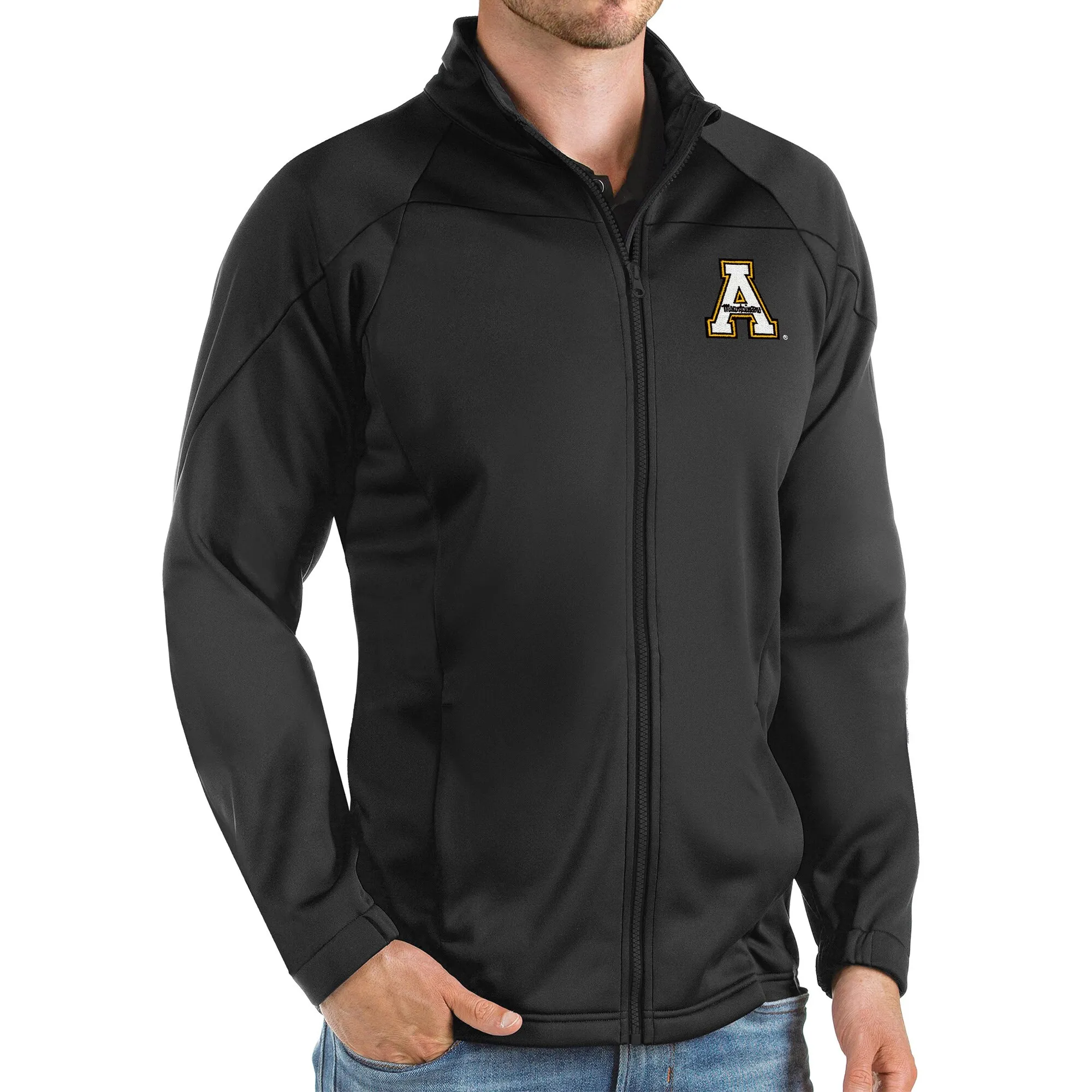 Antigua Appalachian State Mountaineers Black Links Full-Zip Golf Jacket