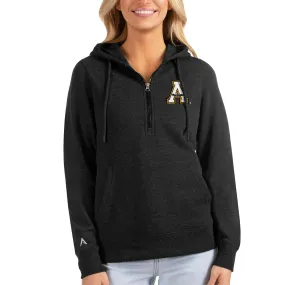 Antigua Appalachian State Mountaineers Women's Heathered Black Action Half-Zip Pullover Hoodie