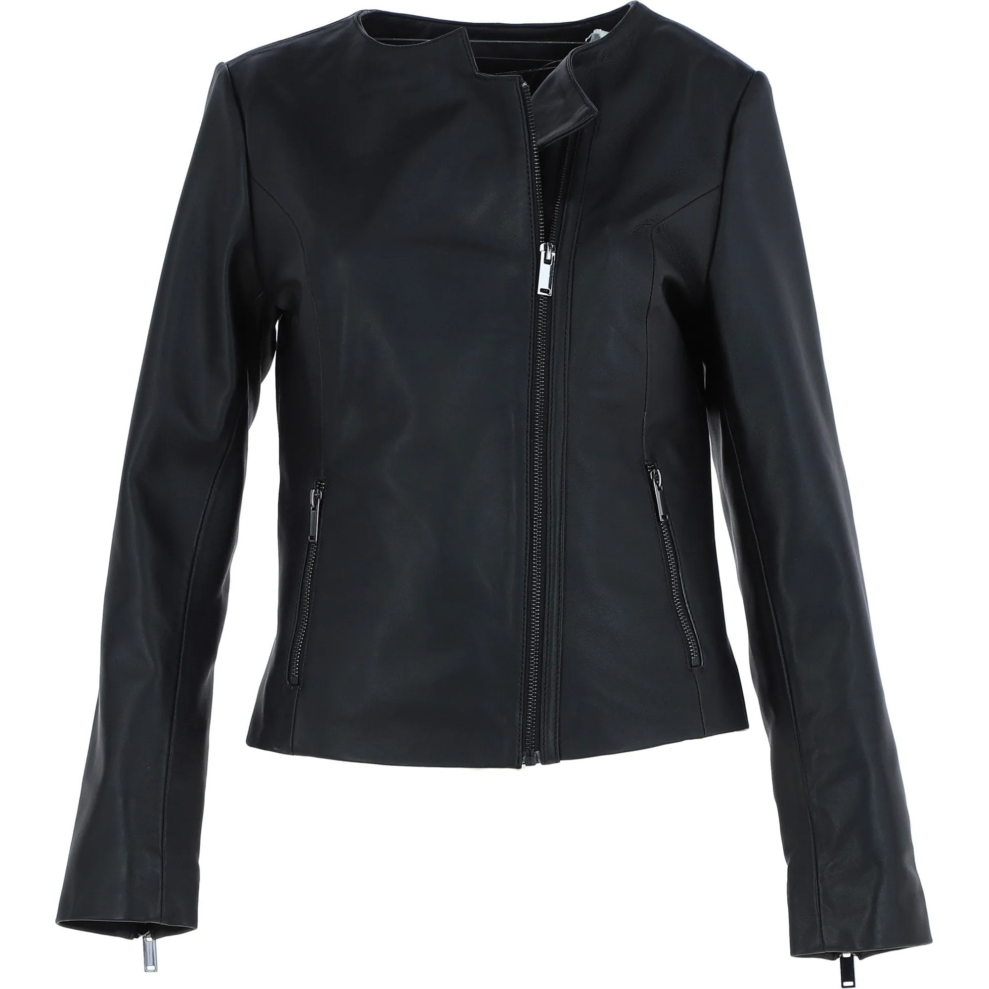 Ashwood Leather Ladies Collarless Side Zip Fashion Jacket Black: AWL-161