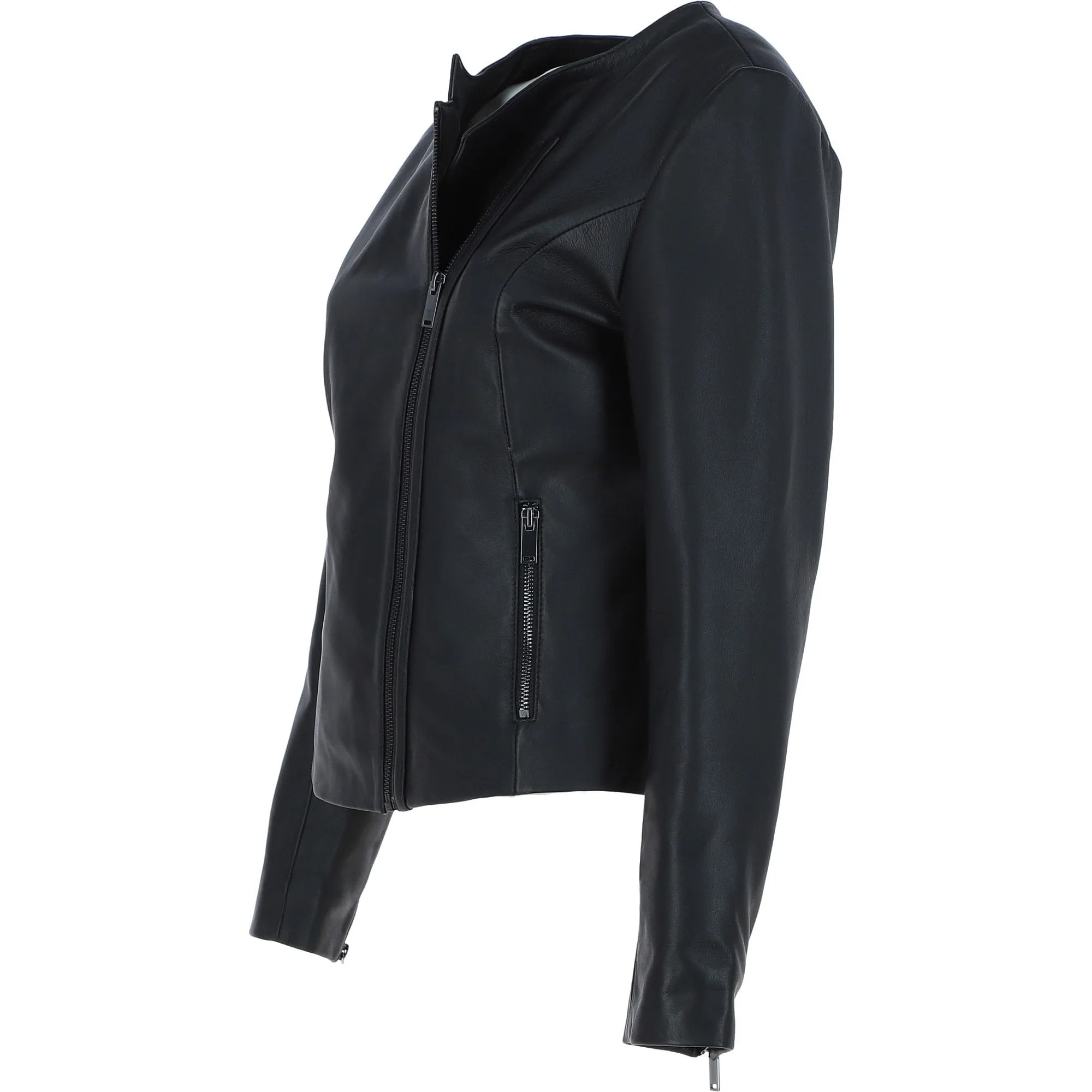 Ashwood Leather Ladies Collarless Side Zip Fashion Jacket Black: AWL-161