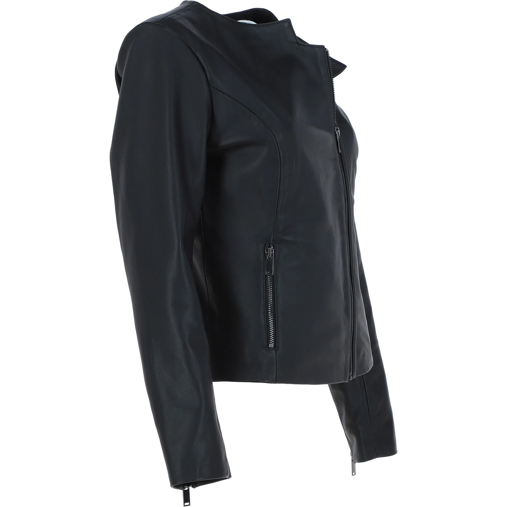 Ashwood Leather Ladies Collarless Side Zip Fashion Jacket Black: AWL-161