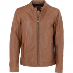 Ashwood Mens Leather Biker Jacket Cognac: AMJ-8