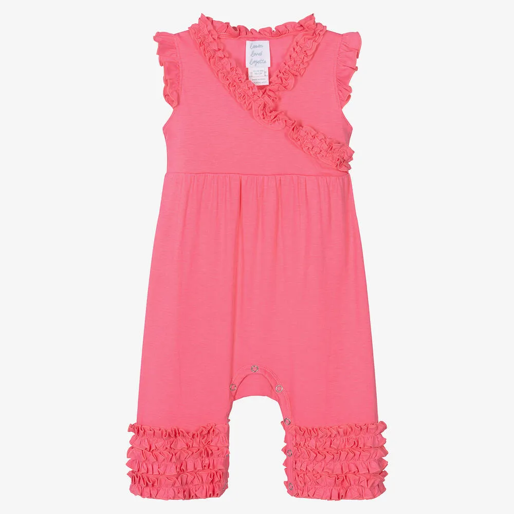 Baby Girls Bright Pink Cotton Romper