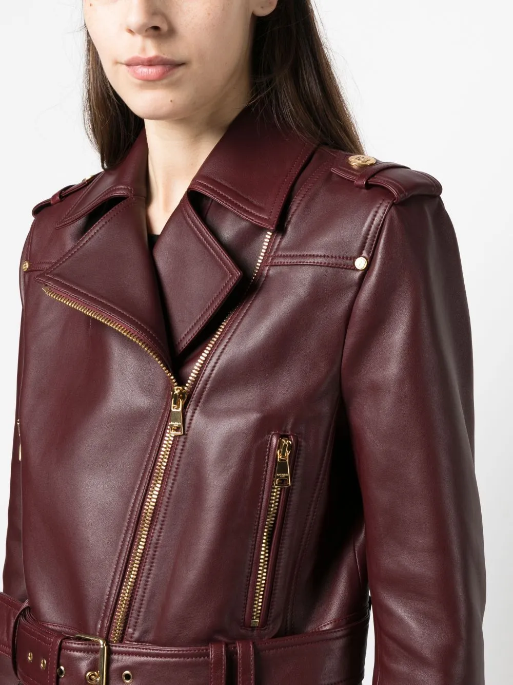 BALMAIN Women's Pink & Purple Leather Biker Jacket - FW23