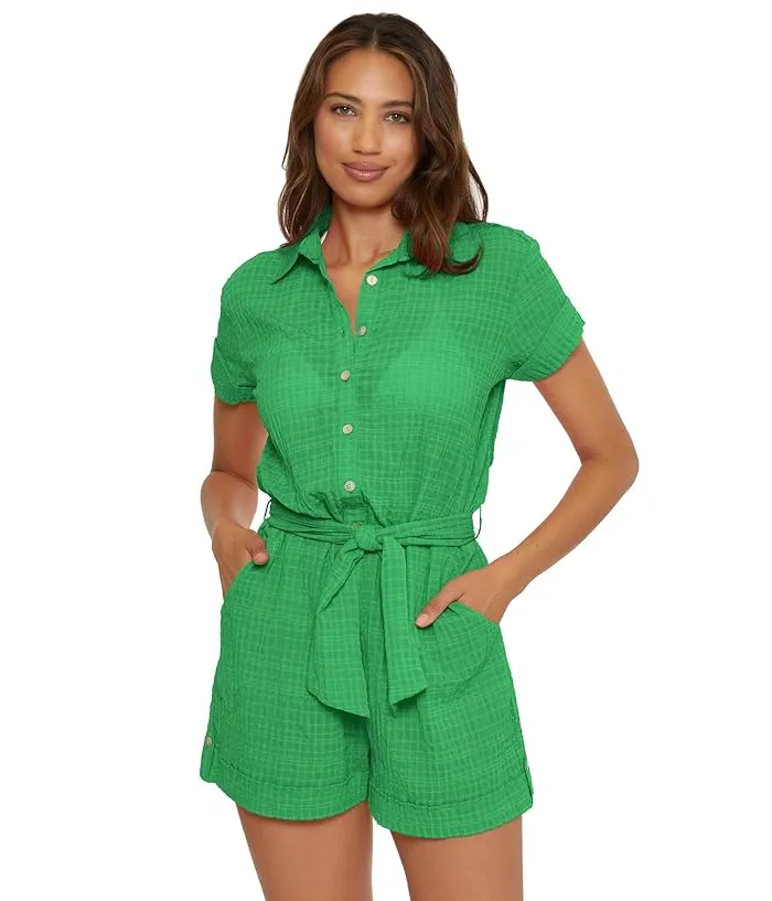 BECCA Cabana Textured Button Front Romper cover-up Women's