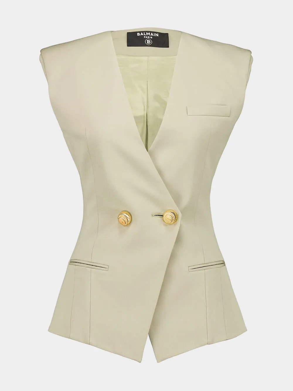 Beige buttoned grain-de-poudre waistcoat