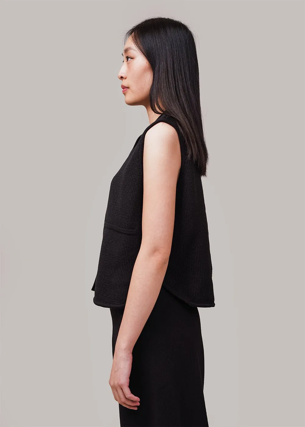 Black Boxy Cotton Waistcoat