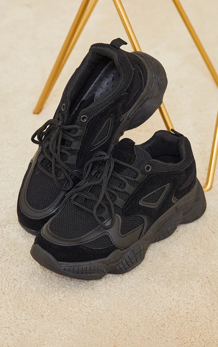 Black Wide Chunky Bubble Sole Panelled Up Trainers