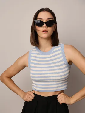 Blue Knitted Striped Vest Top