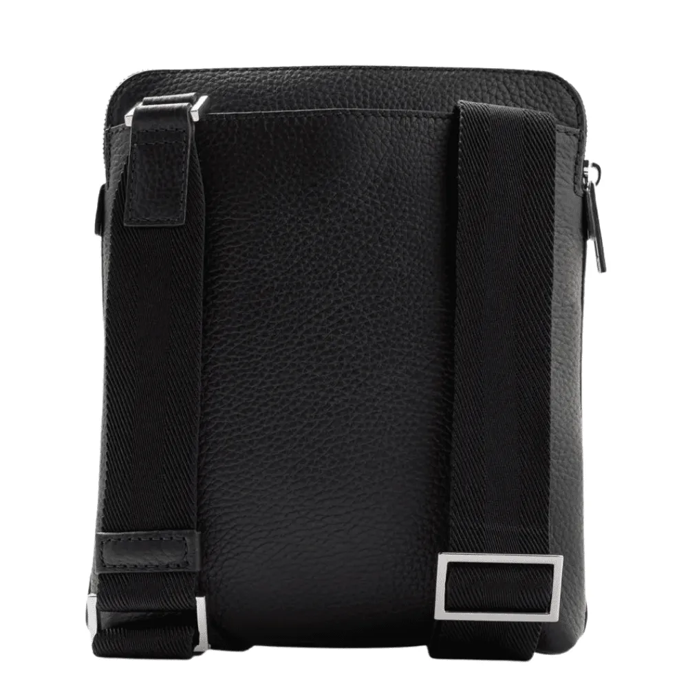 BOSS Black Grained Italian-Leather Envelope Bag With Front Zip Pocket | Menswear Online