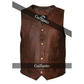 Brown Classic Mens Motorcycle Leather Waistcoat Biker