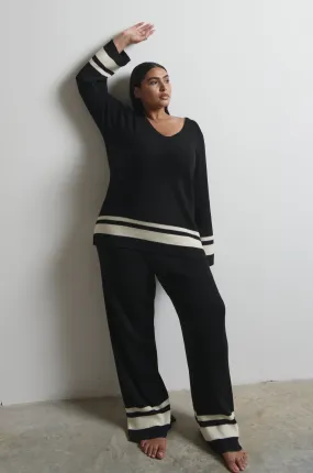 Cassie Contrast Knit Trousers Curve - Black and Cream