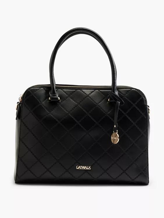 Catwalk  Black Woven Effect Handbag with Gold Charm