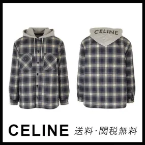 CELINE  |hooded overshirt in checked cotton