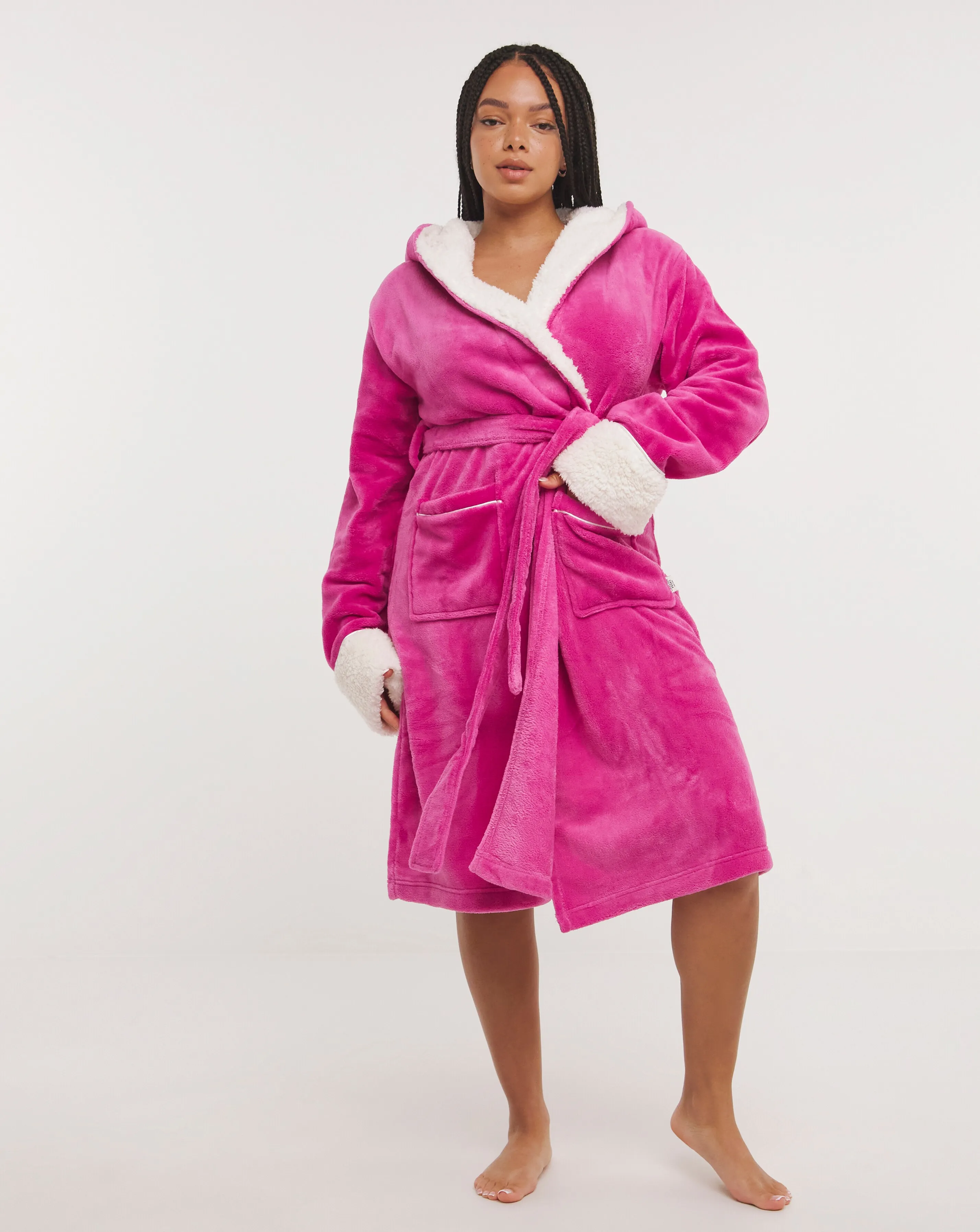 Chelsea Peers Fluffy Fleece Hooded Dressing Gown | Simply Be