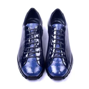 Corrente Alex Navy Genuine Ostrich and Calfskin Fashion Sneakers