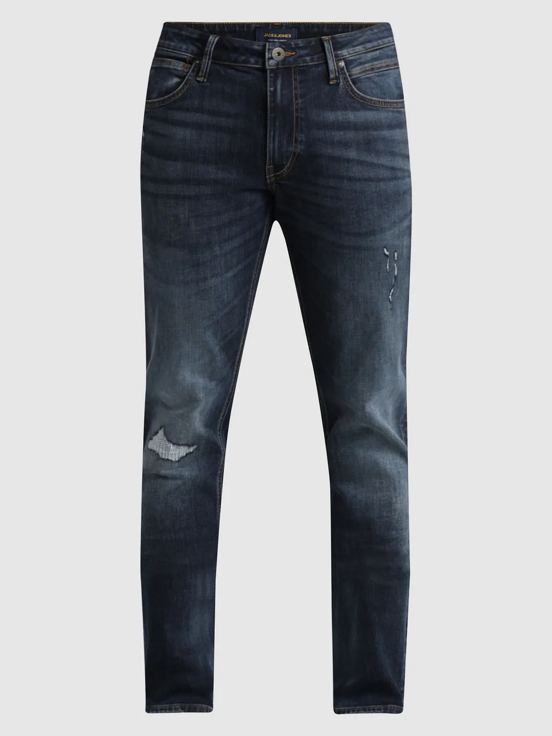 Dark Blue Low Rise Distressed Slim Jeans