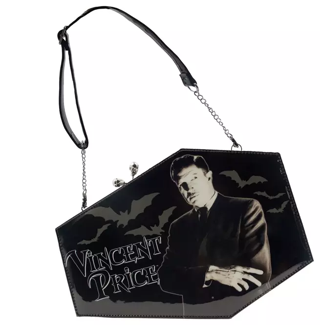 Deluxe Coffin Handbag With Vincent Price Skull Kiss Lock