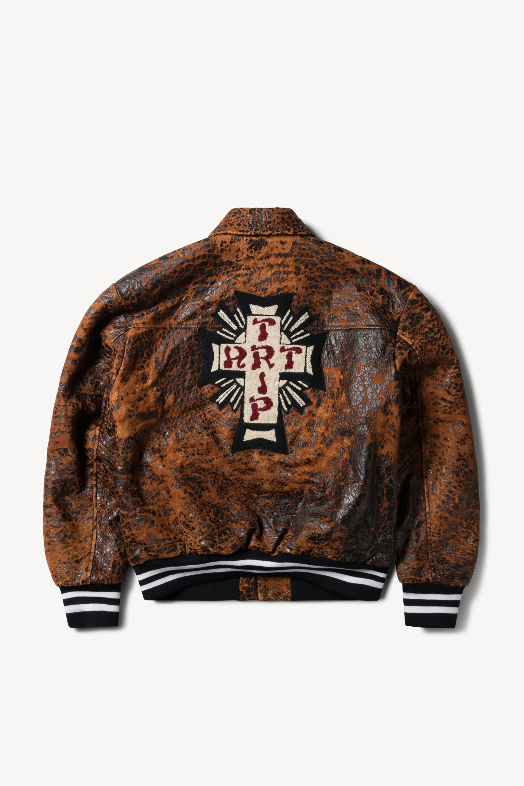 Distressed Leather Letterman Jacket