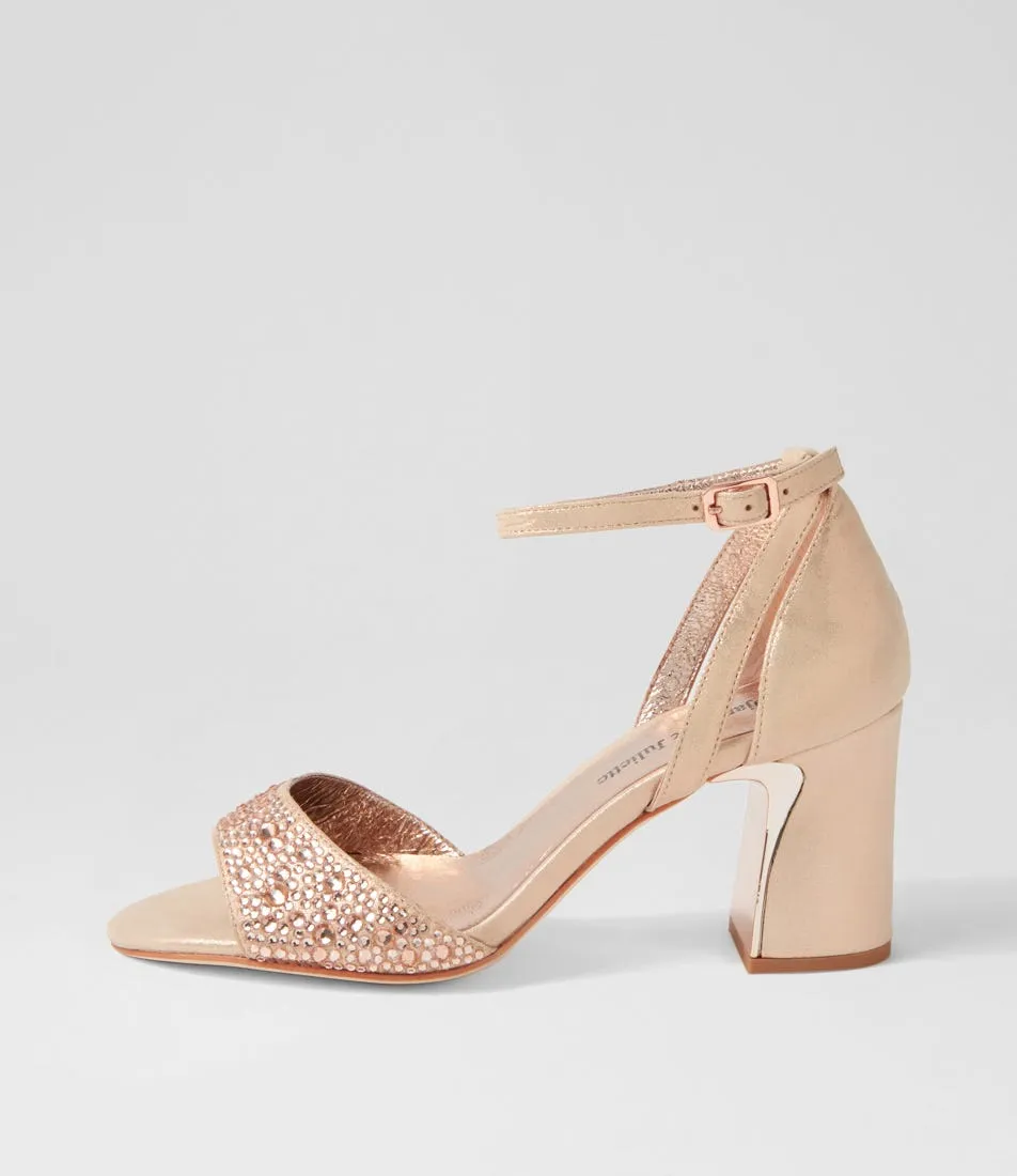 DJANGO & JULIETTE Kitta Rose Gold Shimmer Jewels Leather Sandals