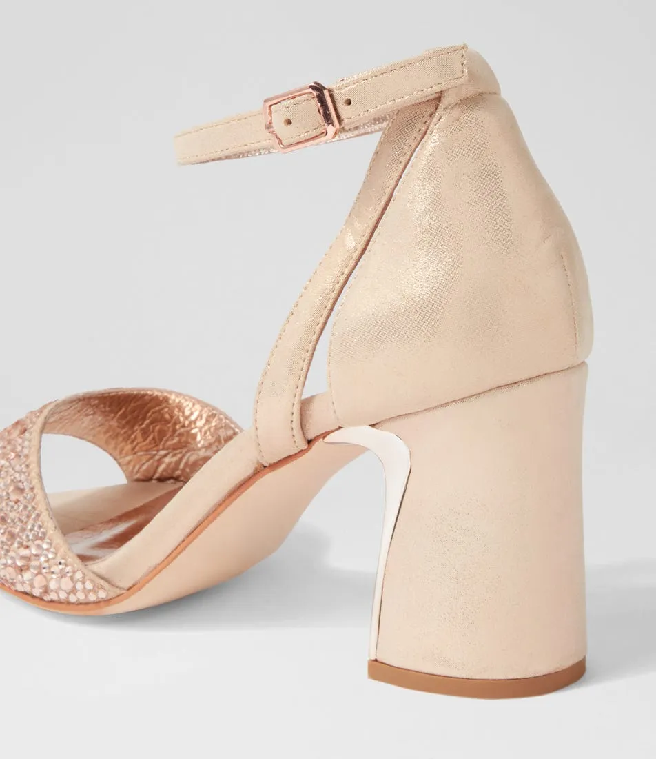 DJANGO & JULIETTE Kitta Rose Gold Shimmer Jewels Leather Sandals