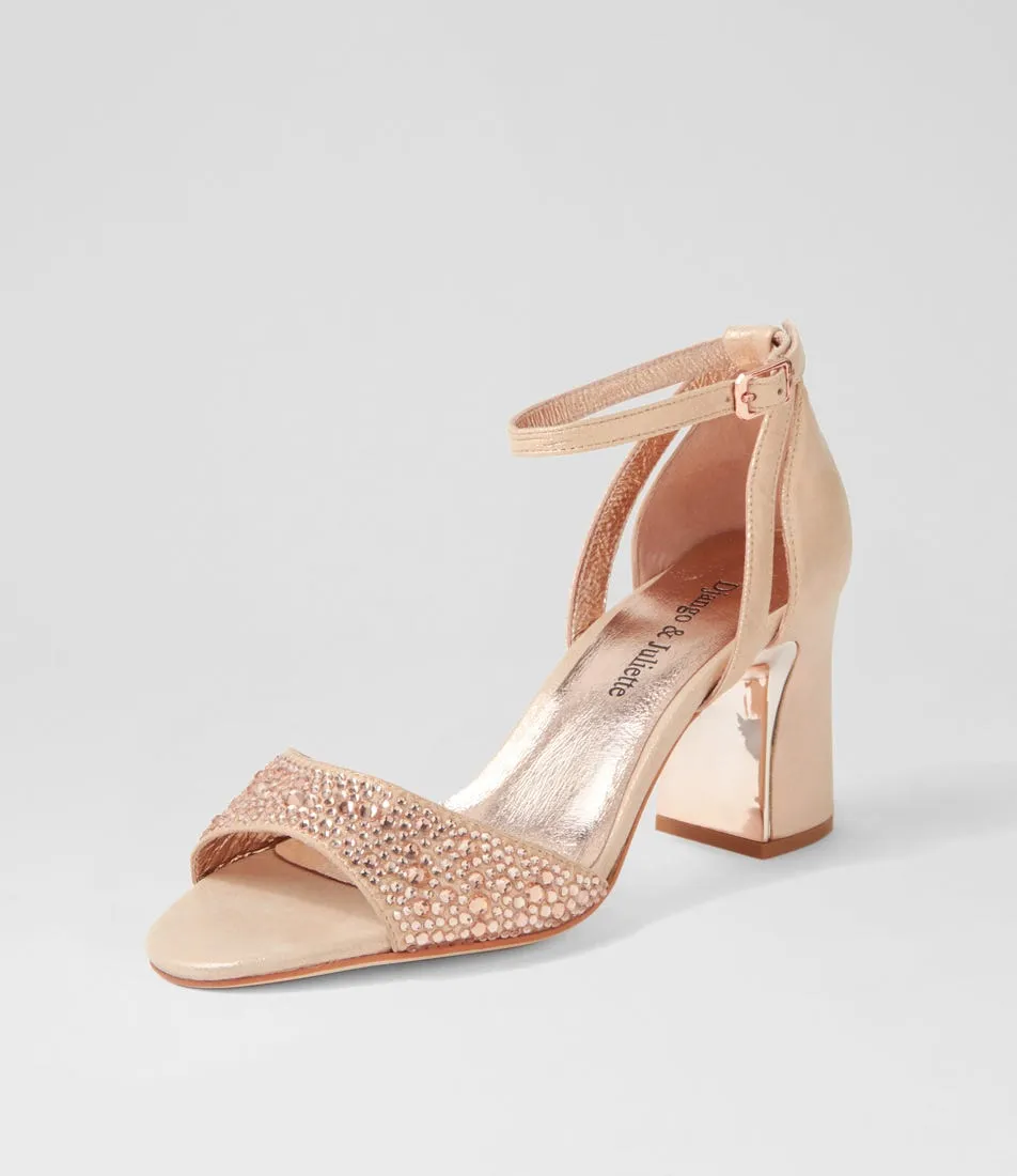 DJANGO & JULIETTE Kitta Rose Gold Shimmer Jewels Leather Sandals