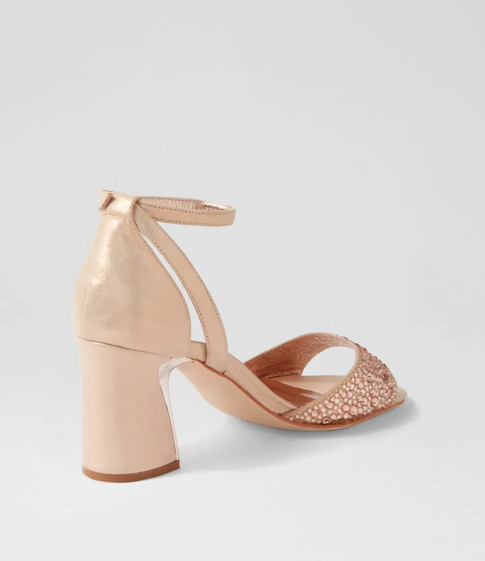 DJANGO & JULIETTE Kitta Rose Gold Shimmer Jewels Leather Sandals