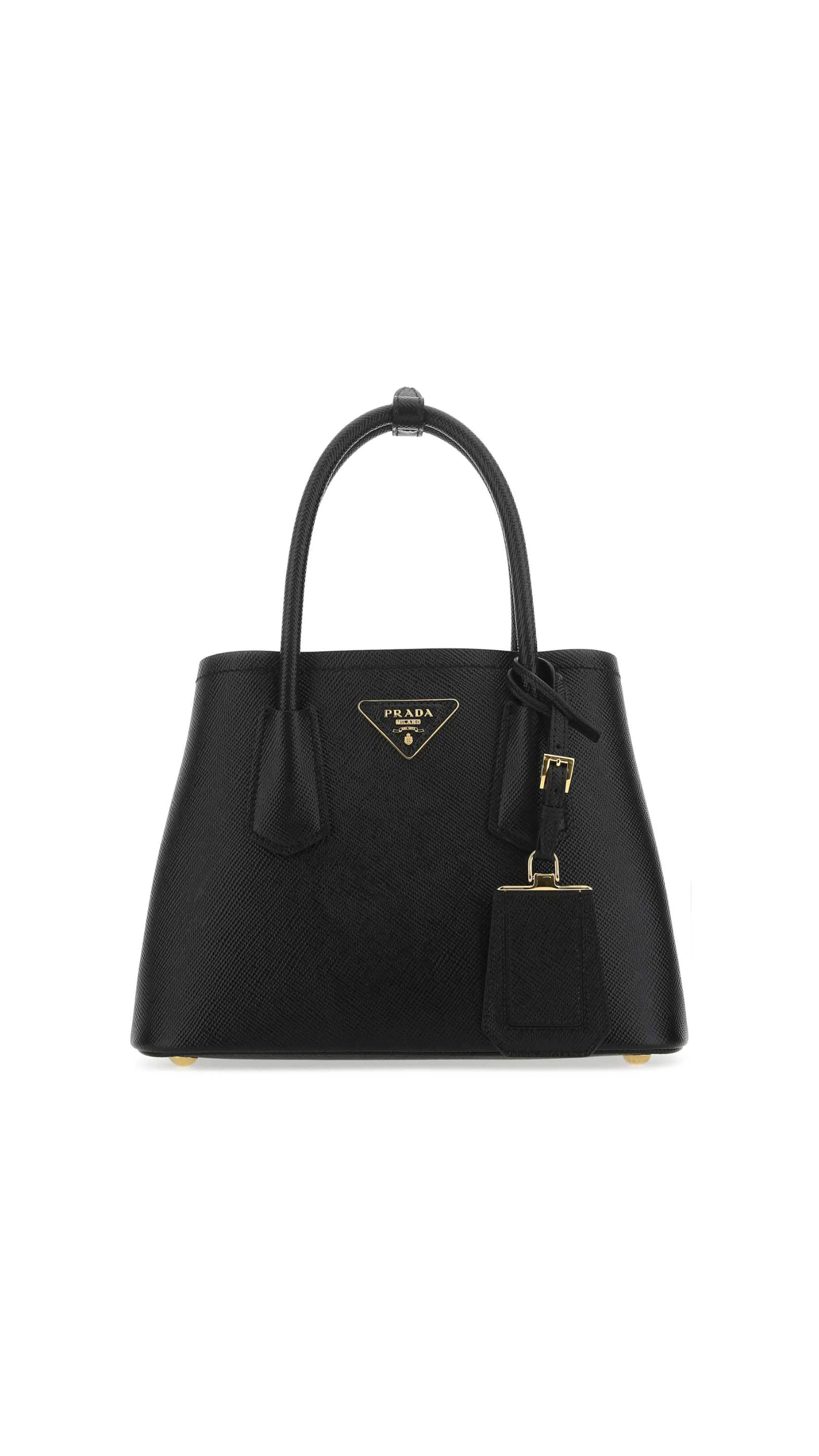 Double Saffiano Leather Mini Bag - Black