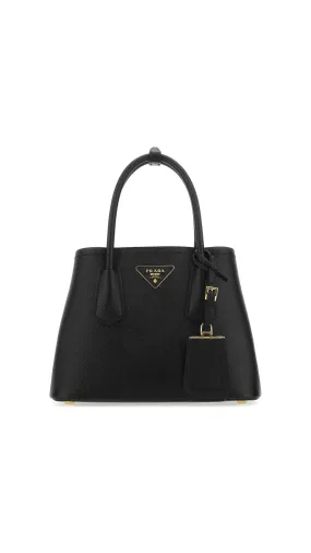 Double Saffiano Leather Mini Bag - Black