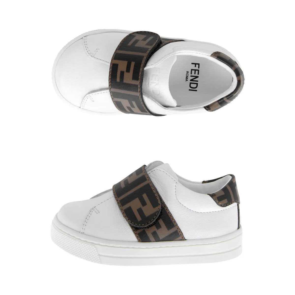 Fendi Leather FF Logo Strap Trainers