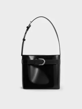 Gabine Leather Belted Bucket Bag - Noir