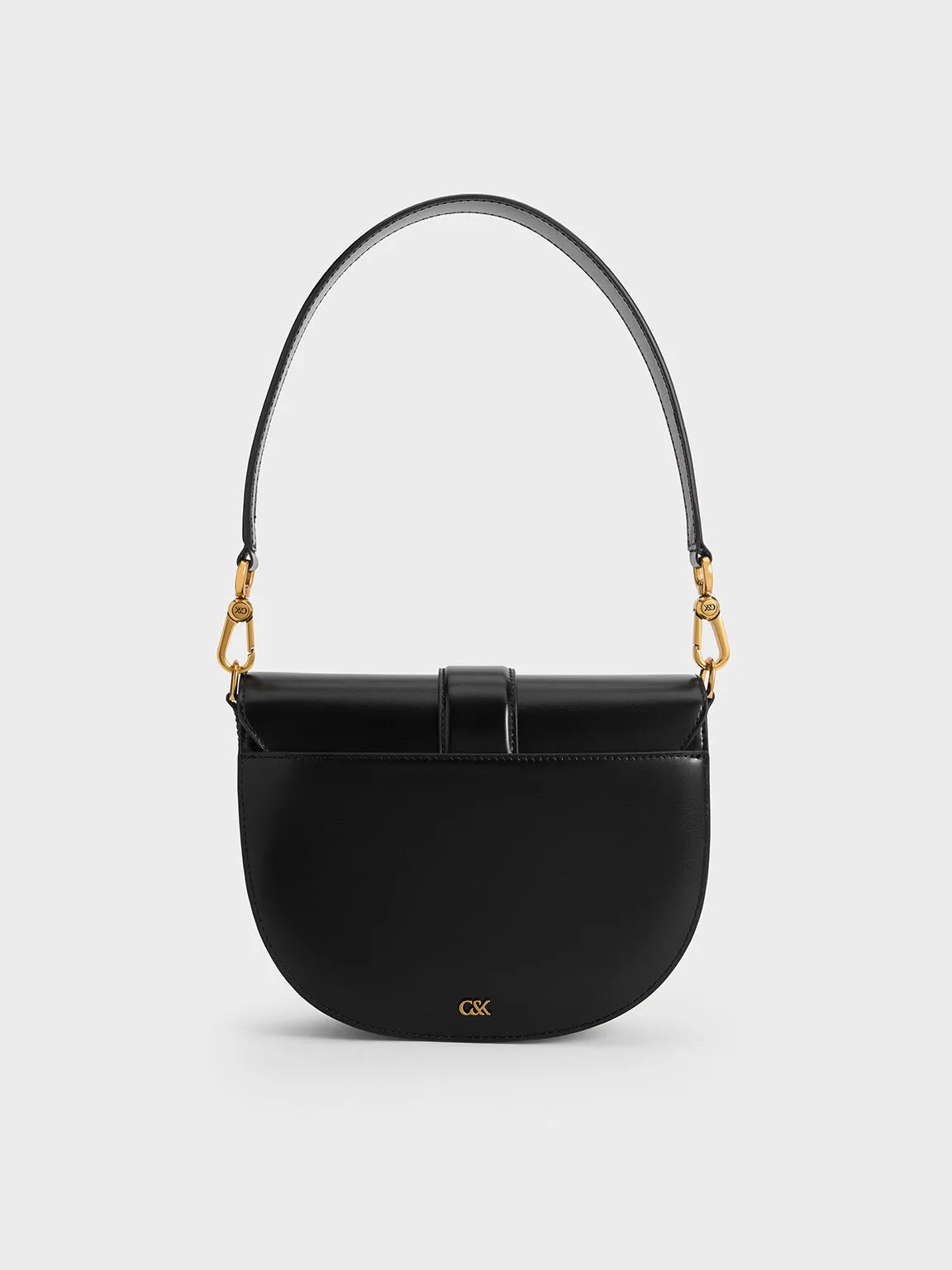 Gabine Leather Saddle Bag - Black