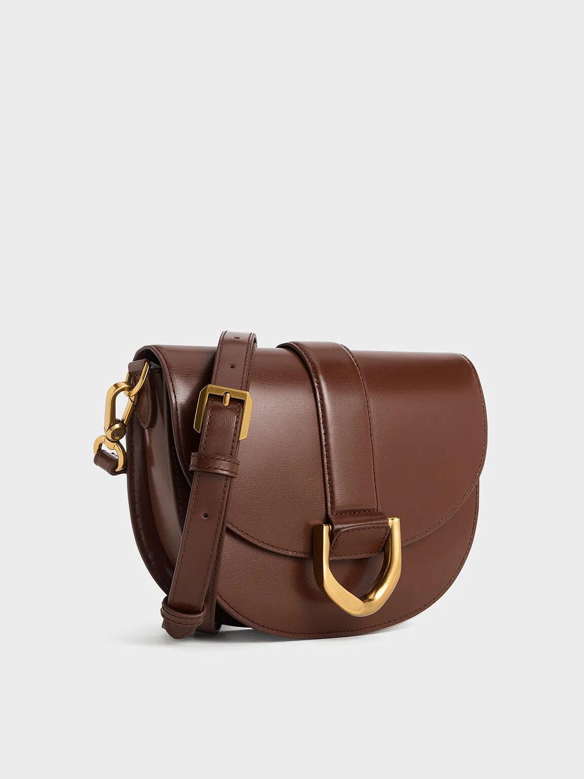 Gabine Leather Saddle Bag - Dark Brown