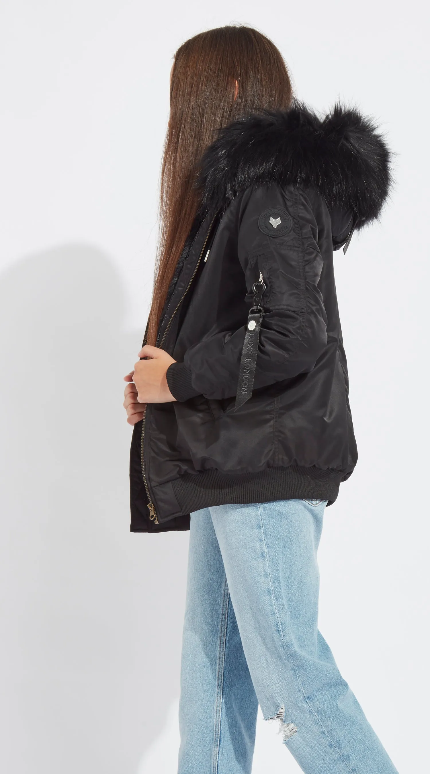 Girls Black Luxy Fur Bomber