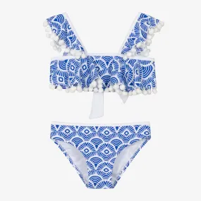 Girls Blue Pom-Pom Bikini (UPF50)