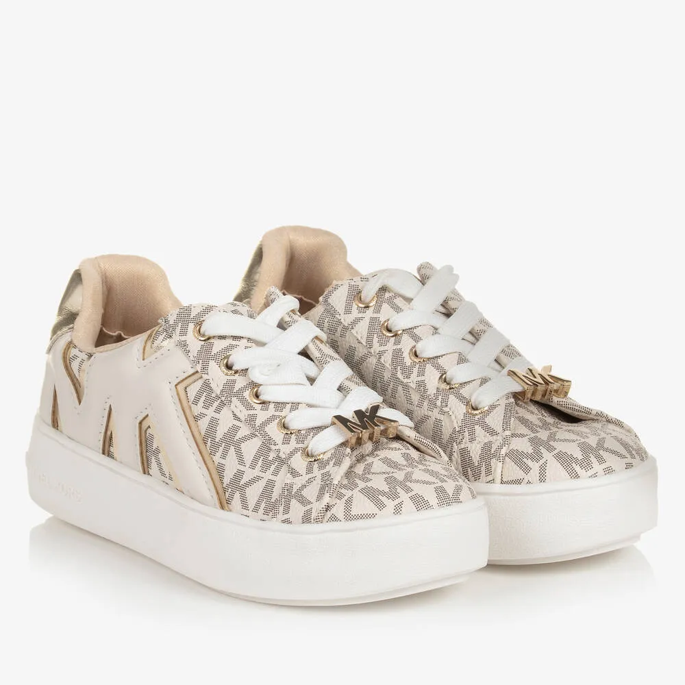 Girls Ivory & Gold MK Lace-Up Trainers