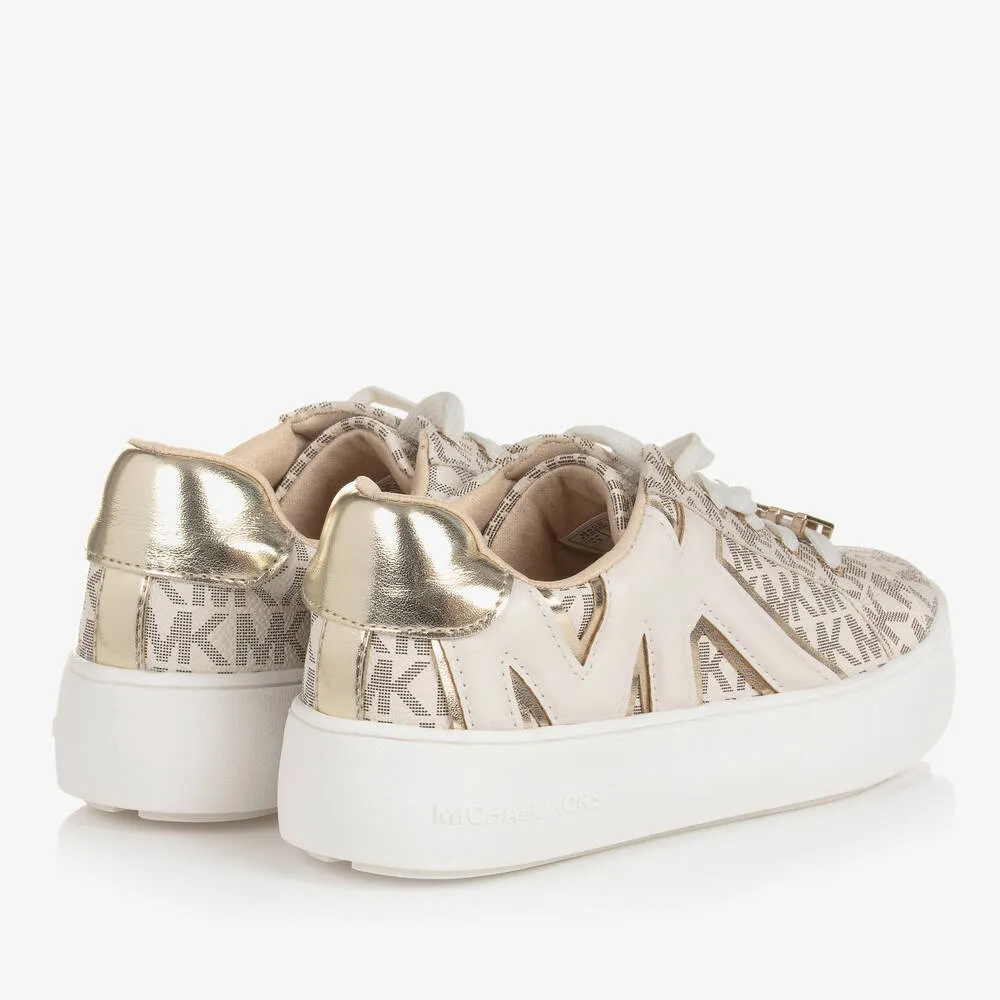 Girls Ivory & Gold MK Lace-Up Trainers