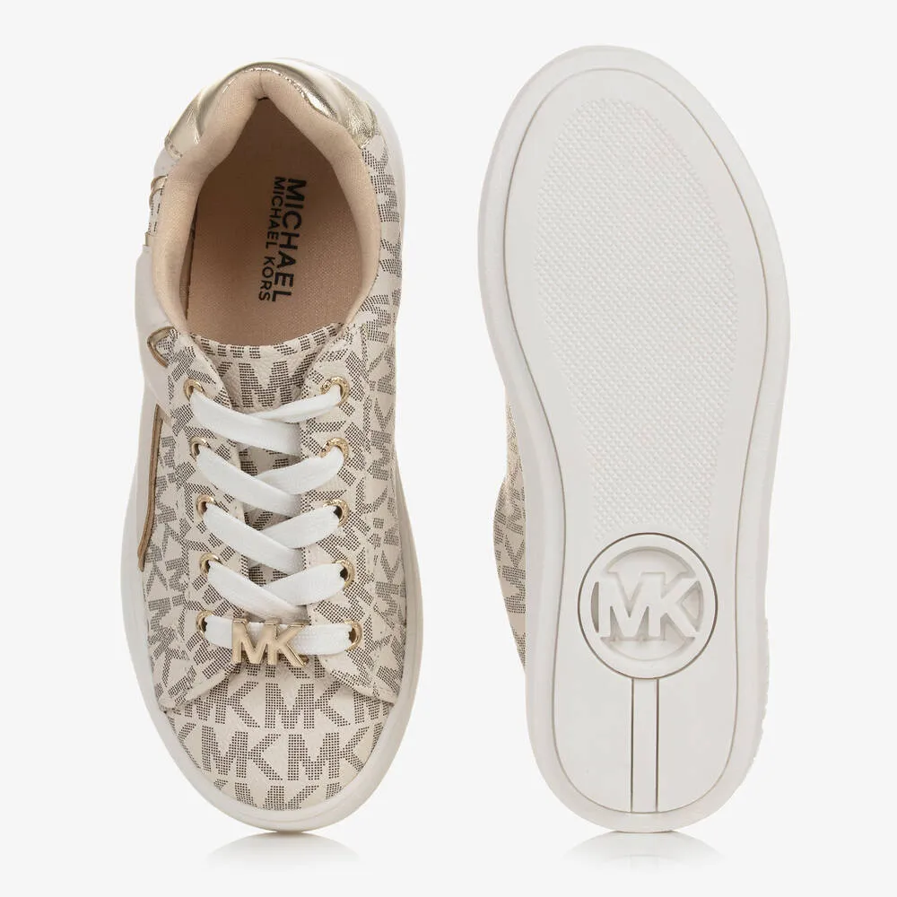 Girls Ivory & Gold MK Lace-Up Trainers