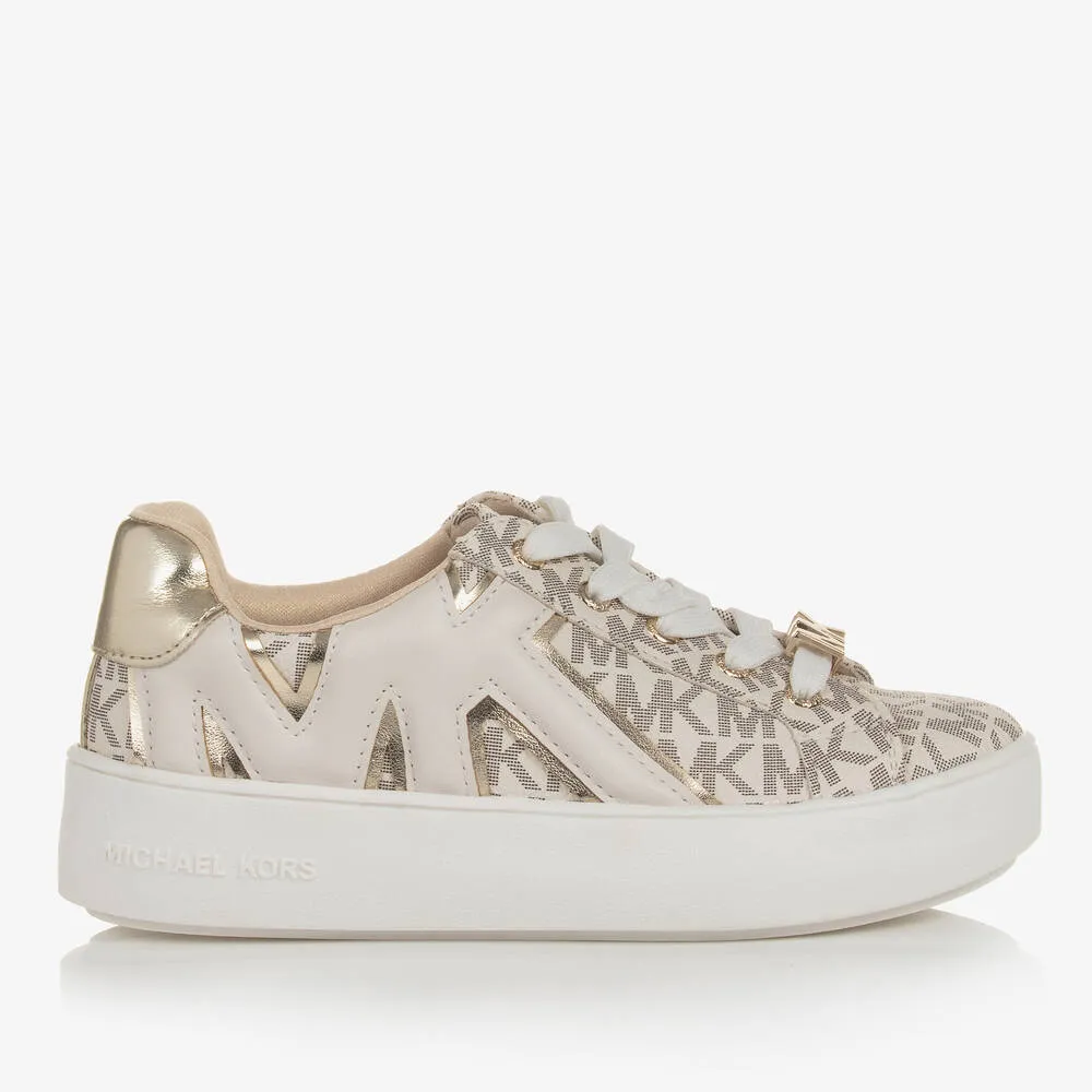 Girls Ivory & Gold MK Lace-Up Trainers