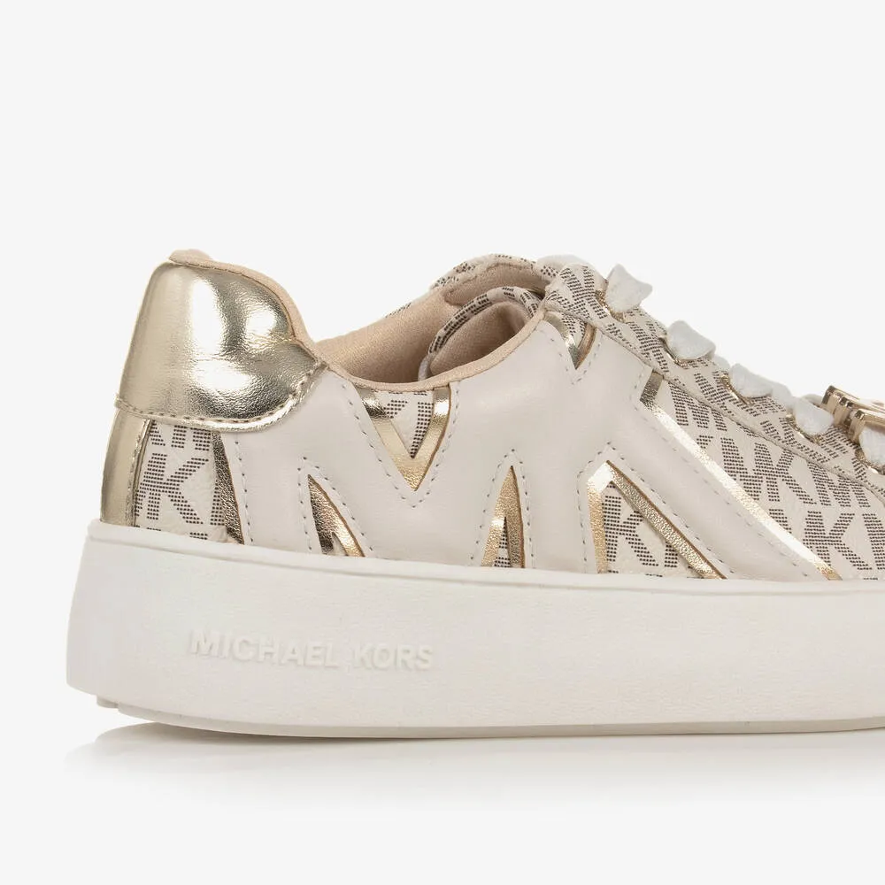 Girls Ivory & Gold MK Lace-Up Trainers