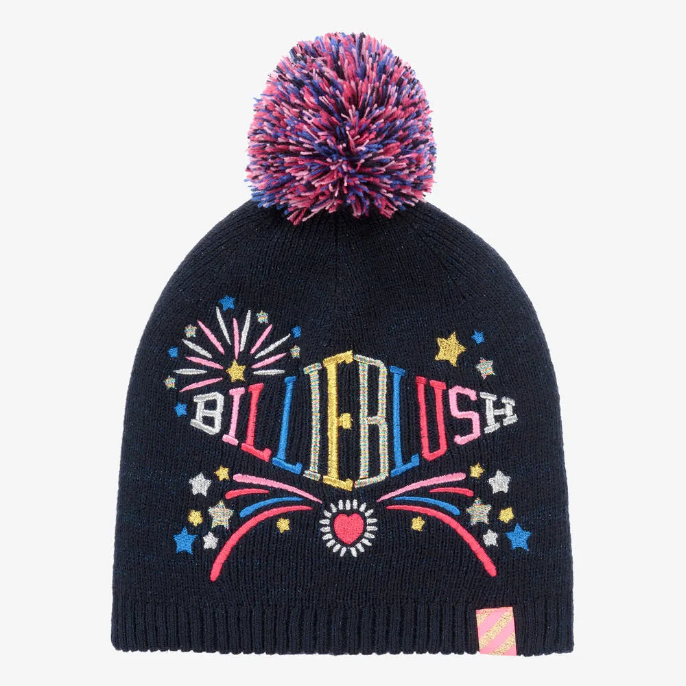 Girls Navy Blue Pom-Pom Hat