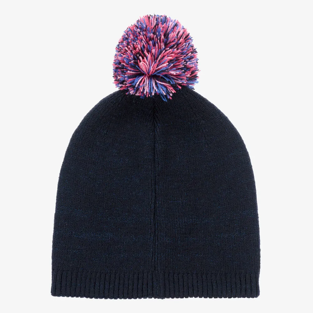 Girls Navy Blue Pom-Pom Hat