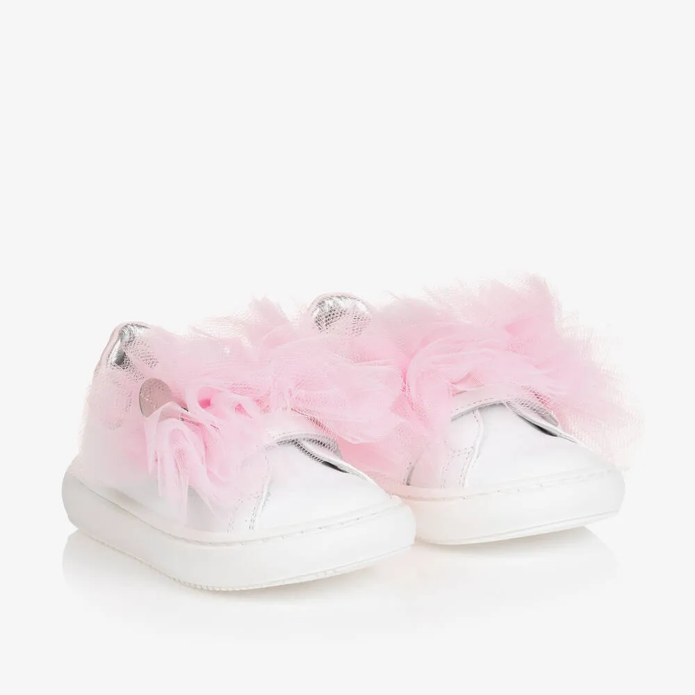 Girls White & Pink Ruffle Trainers