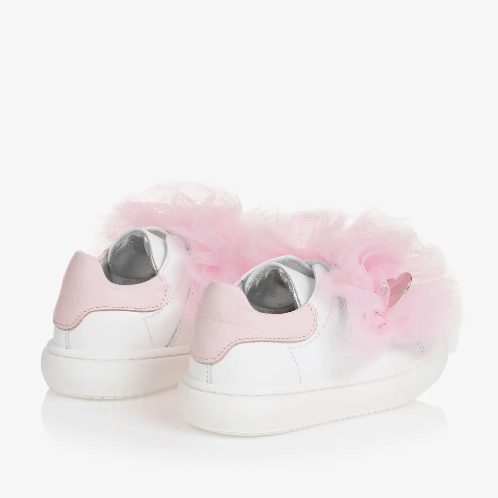 Girls White & Pink Ruffle Trainers