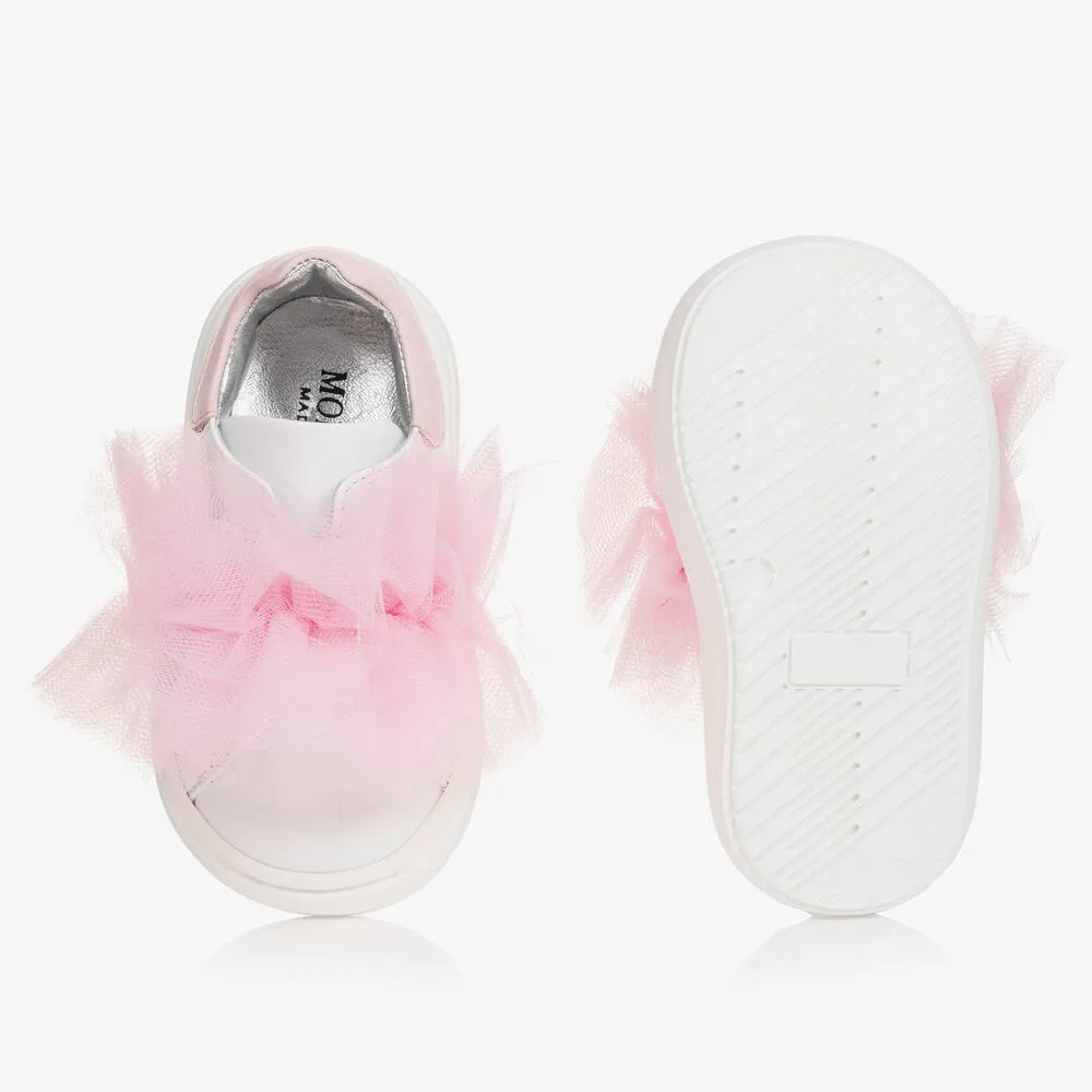 Girls White & Pink Ruffle Trainers