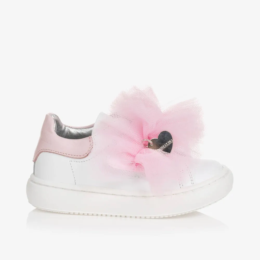 Girls White & Pink Ruffle Trainers