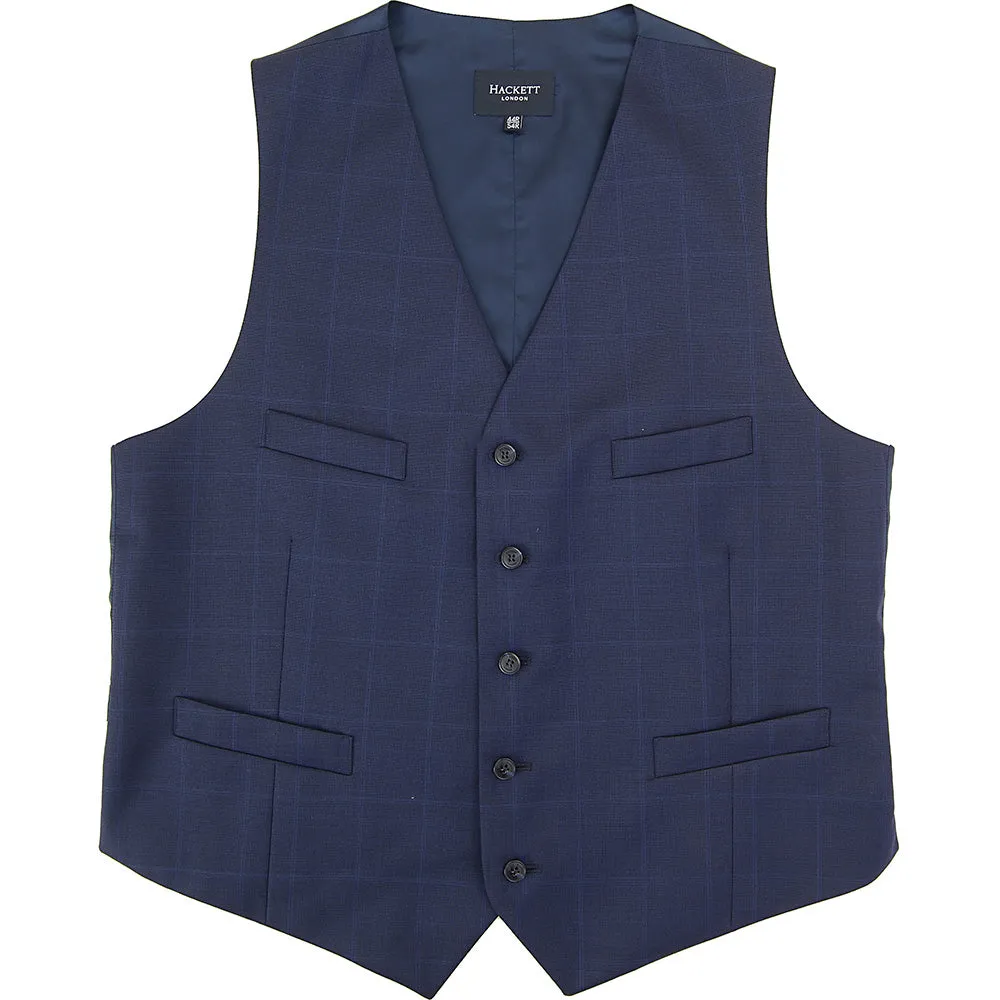 Hackett London Mens Contrast Windowpane Waistcoat in Navy