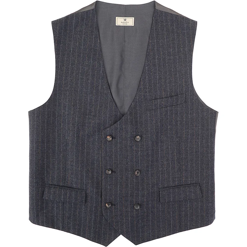 Hackett London Mens Flannel Twin Stripe Double Breasted Waistcoat in Navy/Multi