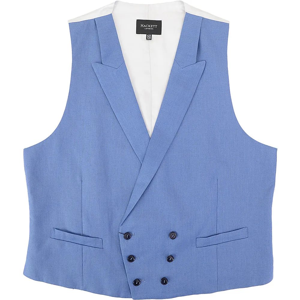 Hackett London Mens Linen Double Breasted Waistcoat in Blue